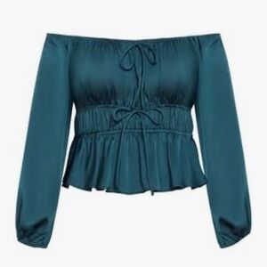 All in Favor Teal Off-Shoulder Blouse